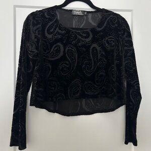 Sympli black cut velvet long sleeve crop top size 6